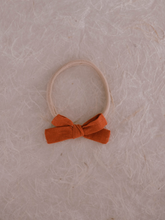 Load image into Gallery viewer, fall linen Halloween baby bow headband Livy Lou Collectio