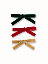 Load image into Gallery viewer, Green, Red, and Gold Mini Velvet Bows 3 piece sets