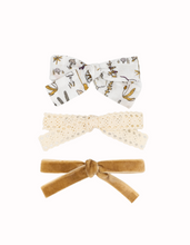 Load image into Gallery viewer, Our best-selling combination of three hairbows: Liberty of London bow, crochet bow, and velvet bow