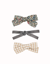 Load image into Gallery viewer, Our best-selling combination of three hairbows: Liberty of London bow, crochet bow, and velvet bow
