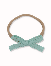 Load image into Gallery viewer, Hannah Crochet Baby Bow Headband