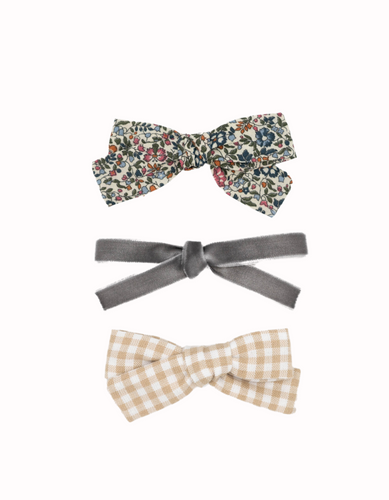 Our best-selling combination of three hairbows: Liberty of London bow, crochet bow, and velvet bow